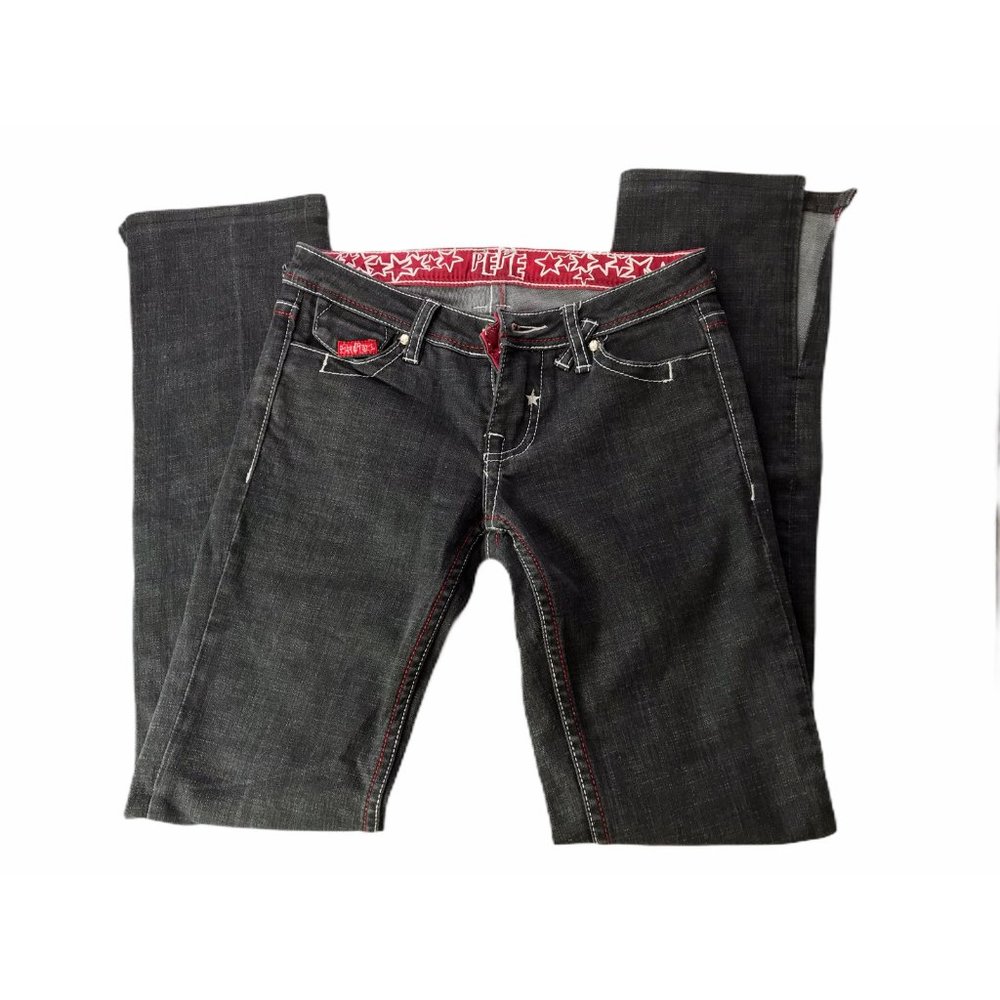 Pepe Women's Jeans 0 Slits Bottom Cuff Red Black